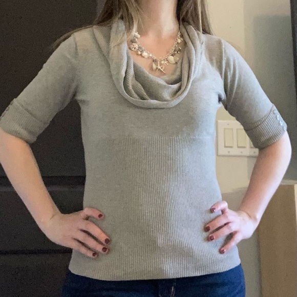 Beige ruffled neck sweater top - Picture 6 of 12